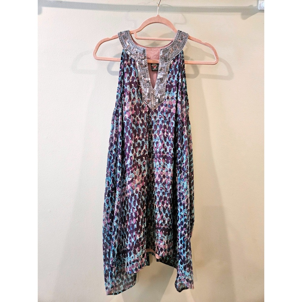 Free People Halter Mini Dress Purple Leopard Artsy Boho Sequin Womens Small